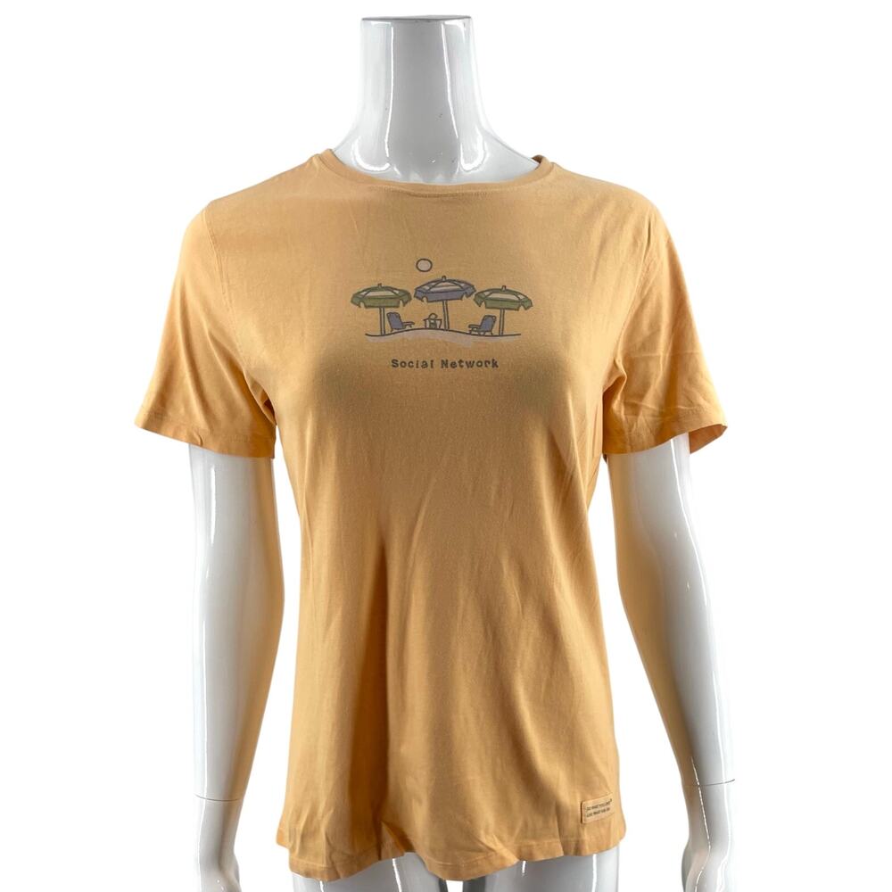 Life is Good Tee Shirt Top Size Small Peach Orange Cotton Social Network Beach